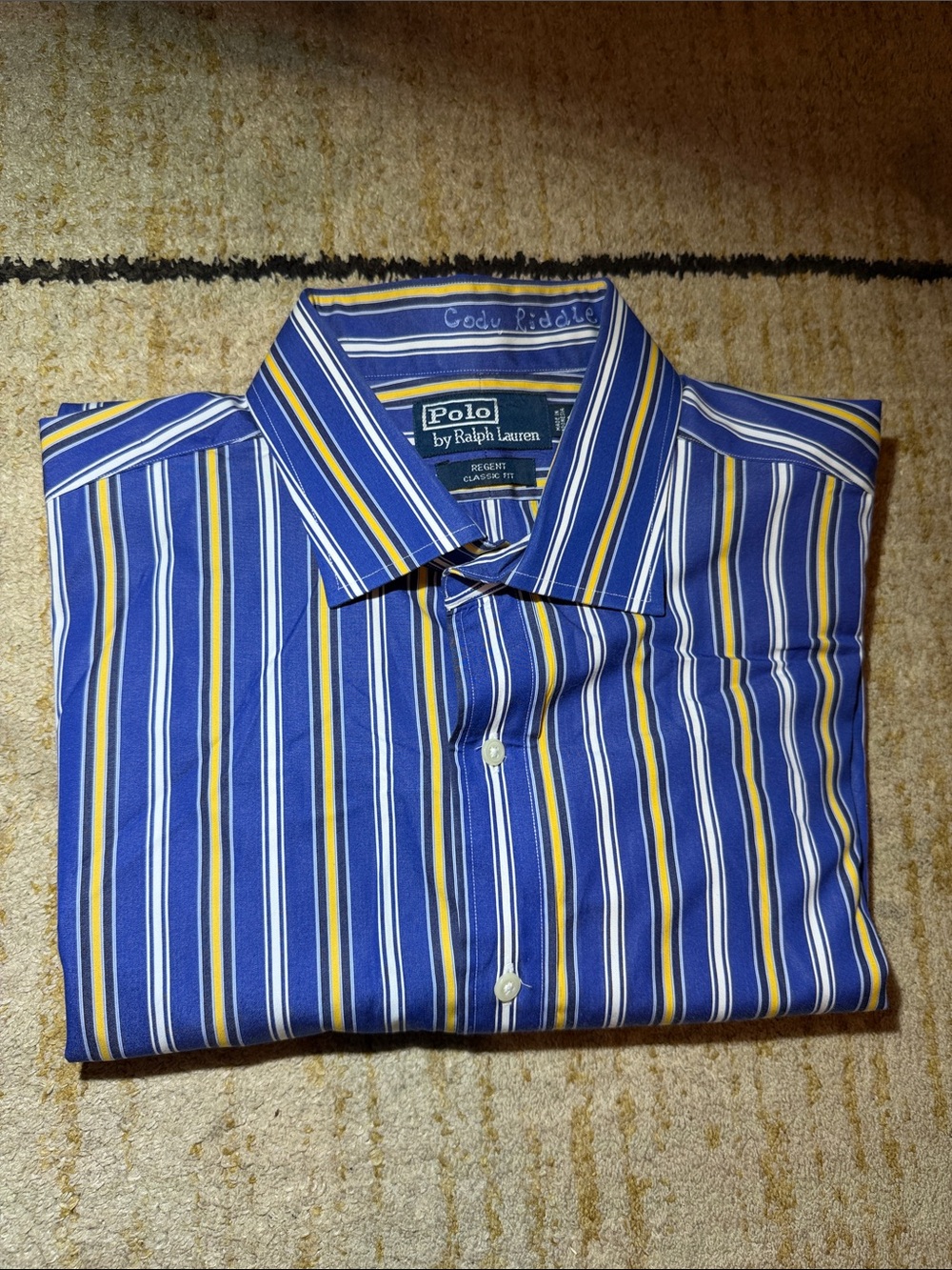Polo by Ralph Lauren Blue & Yellow Striped Men's Dress Shirt
